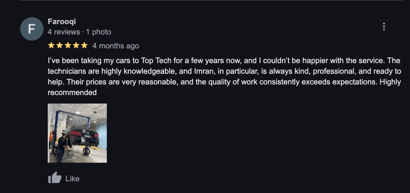 Screenshot of Farooqi's Google review