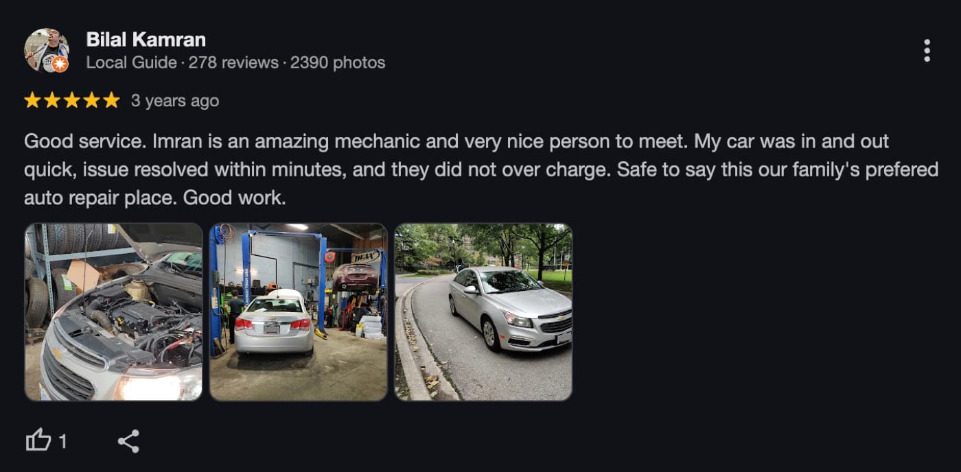 Screenshot of Bilal Kamran's Google review