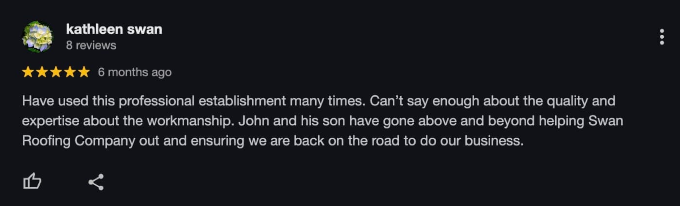 Screenshot of Kathleen Swan's Google review